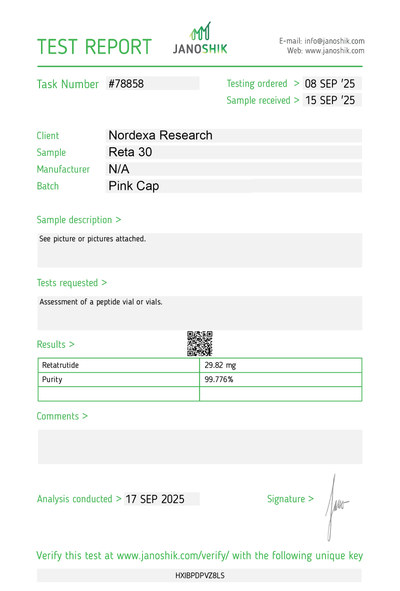 Retatrutide 30mg COA – Buy Research Peptide Canada | Nordexa Research