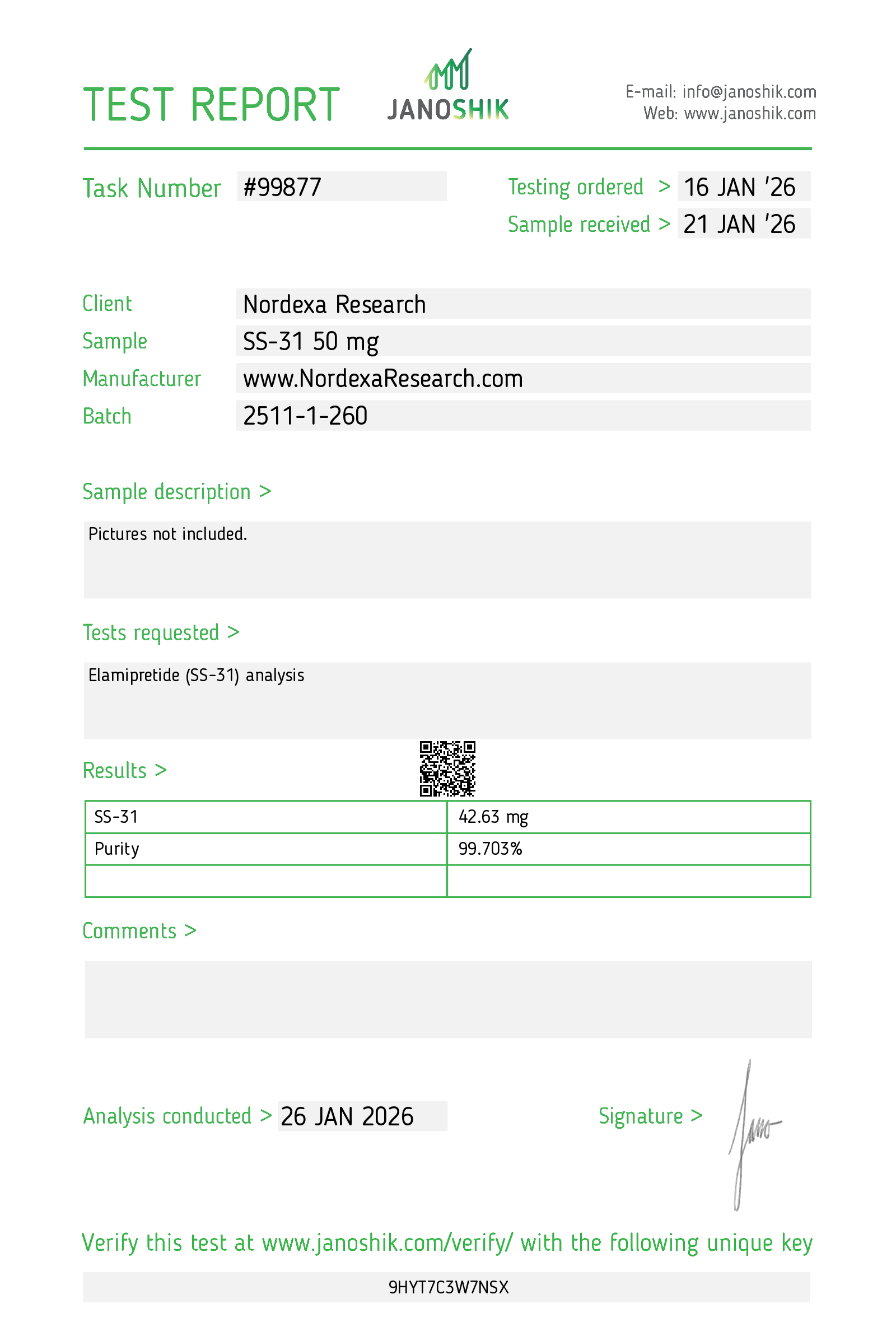 SS-31 50mg Canada certificate of analysis