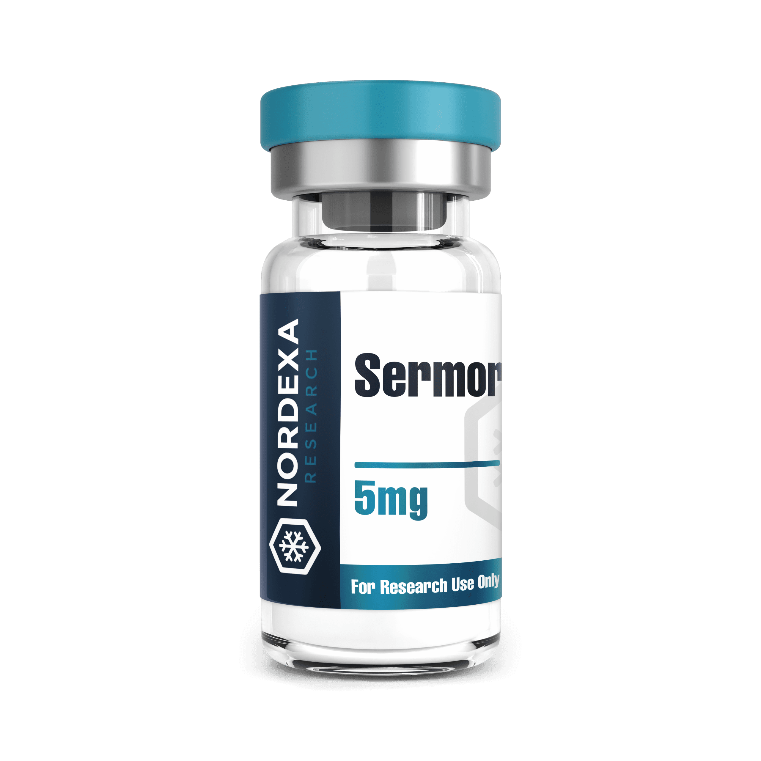 Nordexa Research Sermorelin 5 mg vial illustration with 5mg and For Research Use Only label